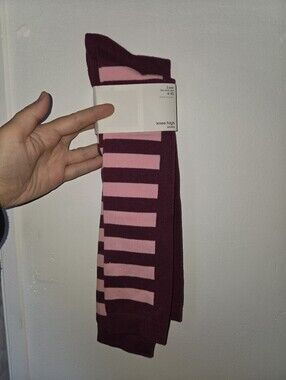 Knee High Striped Socks - Pink & Burgundy